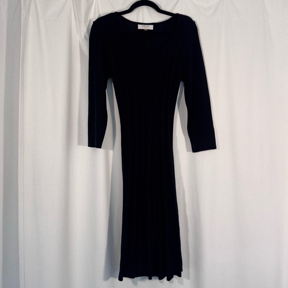 Kasper Black Cable Knit Long Sleeve Midi Dress